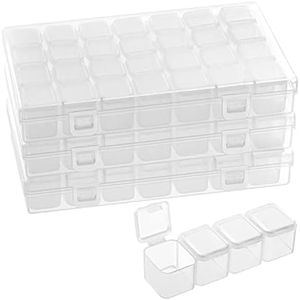 BELLE VOUS Set Caja para Abalorios de Plástico con 28 Contenedores Transparentes (Pack de 3) Envases para Cosmetica, Pintura de Puntos, Estuche Almacenaje Manualidades, Bordado, Joyas, Nail Art