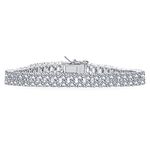 Bridal Jewelry Two Row Fashion Statement AAA CZ Cubic Zirconia Wide Tennis Bracelet for Women Wedding Rhodium Plated Brass 7.5 Inches