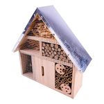 AllPetSolutions Small Insect House & Bug Hotel - Wooden Bee Hotel with Protective Metal Roof - Natural Wood Nesting Box & Wildlife Garden Shelter - Decorative Ornaments for Gardeners - 29.5x9x28cm