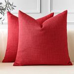 OTOSTAR Pack of 2 Throw Pillow Covers 18x18 Inch Linen Red Pillowcases Christmas Decorative Solid Pillow Covers 45x45 cm Square Cushion Case for Home Decor Sofa Couch Bed (Red)