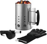 Charcoal Chimney Starter Set Charcoal Chimney Lighter Can A 1472℉ Heat Resistant Grill Glove Portable BBQ Fan Air Blower Outdoor Cooking Charcoal Barbecue Holder Accessories