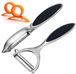 Leaflai Potato Peeler Vegetable Peeler Include Orange Citrus Peelers, Ergonomic Non-Slip Handle & Sharp Blade Stainless Steel Y & I Shapes Swivel Peeler for Fruit Carrot Eggplant Cucumber(Silver)