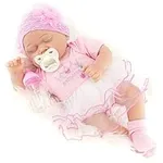 The Magic Toy Shop Bibi Doll - 17" Realistic Reborn Baby Doll Girl Handmade With Sleeping Eyes, Pink Dress, Pacifier, Milk Bottle and Birth Certificate (Sleeping Girl)