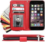 Cavor for iPhone 6/ iPhone 6s Case,PU Leather Zip Pocket Wallet Flip Cover Case Magnetic Closure Book Design with Kickstand Feature & Card Slots Compartment for iPhone6/ iPhone6s(4.7")-Red