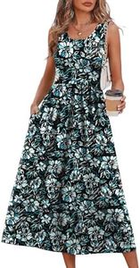 WIHOLL Summer Dresses for Women Beach Vacation Clothes Cruise Resort Wear Outfits 2026 Sun Dress Flowy Midi Maxi Dresses for Seniors Sundresses Spring Dresses Black Blue Floral L