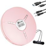 KLIM Discman Portable CD Player with Headphones, Built-in Battery - New Version - CD Players for Home, Car - Compatible w/SD Card, CD, CD-R, CD-RW, MP3, WMA - 5 EQ Effects - Walkman CD Player - Pink