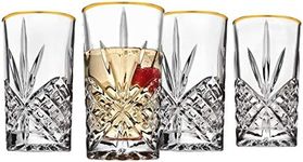 Godinger Highball Drinking Glasses Cups, Gold Band - Dublin, Set of 4