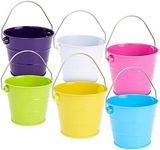 Juvale 6 Pack Mini Buckets with Handles for Kids, Small Metal Buckets for Classroom, Party Favors, Mini Pails, Tin Cans for Crafts (6 Colors, 3.3x2.8 inch)