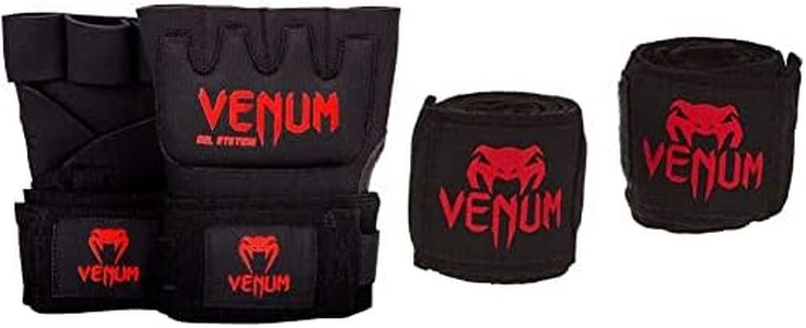 VENUM Kontact Guantes con Gel, Unisex Adulto, Negro/Rojo, Talla Unica + Venda De Boxeo Unisex Adulto, Negro/Rojo, 2.5 M
