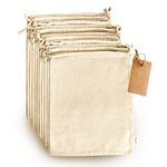 LEAFICO Organic Cotton Produce Bags - Medium 8x10 Inch - 12 Pcs Reusable Muslin Storage Bags with Drawstrings - Canvas Bags - Biodegradable Fabric Bags - Snack Bags - Cloth Bags