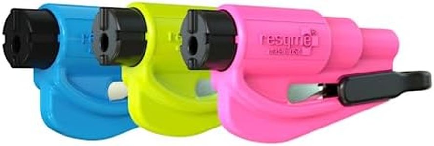 RESQME Pack of 3 The Original Emergency Keychain Car Escape Tool, 2-in-1 Seatbelt Cutter and Window Breaker, Made in USA, Pink, Blue, Yellow - Compact Emergency Hammer