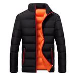 Men's Winter Down Coats Lightweight Warm Waterproof Thicken Jacket Winter Ski Hiking Travel Outerwear, Black Orange, L