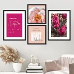 NoWorries Floral Wall art Framed Painting for Home Decor/Wall Decor Paintings for Bedroom and Office Theme - Nature (14x20inches & 11x14inches, Multicolor) Set of 4