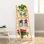 IDZO 4 Tier Wooden Ladder Shelf 44 in Bookcase Ladder Shelf Storage Shelves Rack Shelf Unit for Office and Home 44 x 16.5 inches Natural