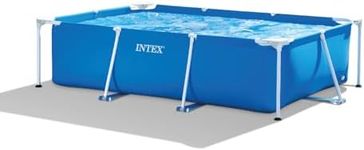 Intex 8.5ft x 26in Rectangular Frame Above Ground Quick Easy Set Up Backyard Outdoor Swimming Pool with Drain Plug for Ages 6 and Up, Blue