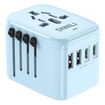 DIWILI Universal Travel Adapter, 5 in 1 European Travel Plug Adapter with 4 AC Outlets and 3A 4 USB Ports Wall Charger, International Power Travel Adapter Worldwide for Europe USA UK AU Asia(Blue)