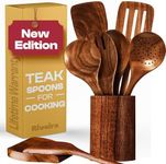 Riveira's 9-Piece Dark Brown Kitchen Essentials Wooden Cooking Utensils Set - Complete Kitchen Utensils Set for Gourmet Results