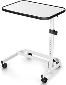 COSTWAY Overbed Table with Wheels & Tilting Top, 9-Position Height Adjustable C Shaped Bedside Table, Space-Saving Portable Rolling Sofa Side Table Coffee Laptop Desk for Home and Hospital (White)
