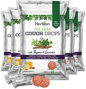 Herbion Naturals Ivy Leaf Cough Drops with Thyme & Licorice, Natural Honey Lemon Flavor, Dietary Supplement, Soothes Cough, for Adults and Children Over 6 Years, 25 Drops, Pack of 5