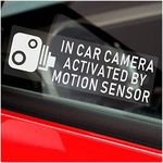 Platinum Place 5 x Stickers In Car Camera Activated by Motion Sensor Signs Vehicle Security Warning Detection CCTV Car Van Truck Taxi Mini Cab Bus Coach Small 75x25mm WHITE onto Clear