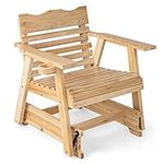 COSTWAY Garden Wooden Rocking Chair, Outdoor Glider Porch Relax Rocker with Rotatable Cup Holder, Solid Wood Patio Rocking Seat for Balcony, Lawn, Backyard and Poolside, 150kg Load Capacity, Natural