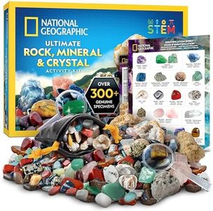 NATIONAL GEOGRAPHIC Rock Collection Box for Kids – 300 Piece Gemstones and Crystals Set Includes Geodes and Real Fossils, Rocks and Minerals Science Kit for Kids, A Geology Gift for Boys and Girls