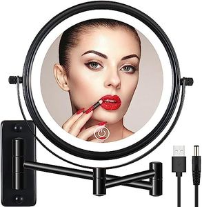 Wall Mounted Lighted Makeup Mirror 10X LED Magnifying Mirror with 3 Color Lights, Double Sided, Touch Screen Dimming, Extension Bathroom Vanity Mirror (Black, 10X)