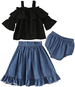 HIUARA Toddler Girls Clothes Fashion Middle Sleeves Suspenders Top Cowboy Shorts Short Skirt Suit Summer Outfits Sets
