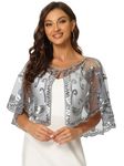 Allegra K Women's 1920s Shawl Wraps Sequin Beaded Bridal Cover Up Evening Cape Flapper Bolero, Gray, Medium