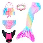 XICHONG Girls Mermaid Tail Swimsuit Fashion Bikini Garland and Monofin Swimwear 5PC Rainbow RC140