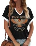 Vintage Rock Band T Shirt for Women Fashion Musical Tees Casual Sexy Notched V-Neck T Shirts Country Music Short Sleeve Tees…, 5-black-3, Small