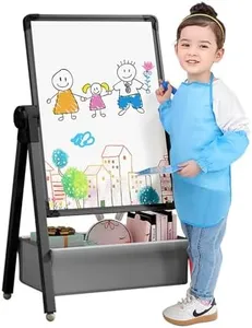 Art Easel for Kids, Double Sided Kids Easel Drawing Board, Whiteboard & Chalkboard, 360°Rotating Adjustable(Black)