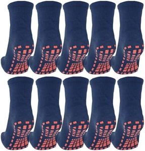 Esaroll Toddler Socks with Grips Non Skid Trampoline Socks for Kids Bulk 10 Packs, Navy Blue, 4-9 Years