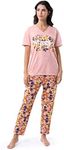 Wrangler Women's V-Neck Short Sleeve Graphic Tee and Printed Pants Pajama Sleep Set, Rose/Floral, Large