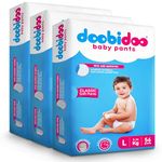 Doobidoo Classic Baby Diaper Pants with High Absorbency, Anti-Leak Side Cuffs, Cottony Bubble Soft, Rash-Free, Large Size (L) 9-14 Kg, Pack of 3, 168 Count