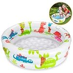 Ucradle Inflatable Paddling Pool for Kids, Three Ring Pool with Soft Inflatable Floor, Hoop Swimming Pool Inflatable for Outdoor Garden Children Baby Toddler Summer Play Water Toy, 90x90x20 CM