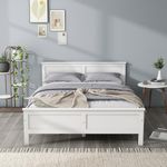 Panana Double Bed Frame In White 4FT6 Solid Pine Wooden Bed with High Foot End, White