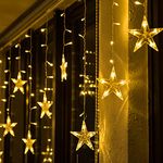 BLOOMWIN Christmas Star String Light Indoor Curtain Icicle Light Colorful 3m x 0.65m 8 Twinkle Modes 12Stars Window Decoration Light for Xmas Tree Wedding Party Hotel Festival