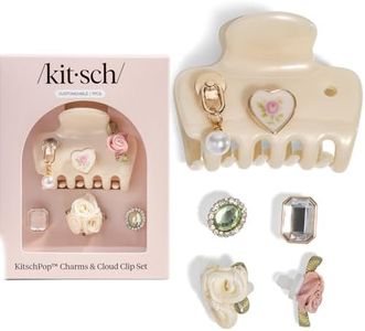 KitschPop ™ Hair Clips For Women with Charm Sets -Customizable Cloud Claw Clip With Interchangeable Collectible Cute Charms | Ideal Gifts For Women - Pearlized Cream, 7pcs Set