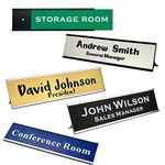 SINKAA Personalized Desk Name Plates and Door Sign - Custom Office Desk or Door Name Plates with Aluminum Holder with Two Lines of Laser Engraved Text, 2X 8 inches Laser Engraved Sign - Customize