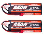 SUNPADOW 2S Lipo Battery 7.4V 5300mAh 100C Hard Case with Deans T Connector Rechargeable for RC Buggy Truggy Vehicles Car Truck Tank(2 Count)