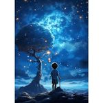 DIUJHUUY 5D Diamond Painting Kits,Digital Drawing Kits,Diamond Art Accessories,DIY Arts Craft Supply for Adults, Children's Beginners, Home Wall Decoration Gifts - Cartoon (Stars and Boy)