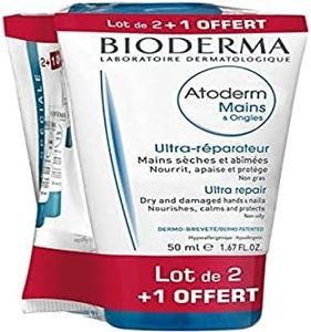 Bioderma Atoderm Crème Mains et Ongles Réparatrice, 50 ml, Lot de 3