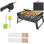 QORTNI BBQ - Charcoal Grill, Portable Barbecue Grill Folding BBQ Grill, (2 Spatula, 1 BBQ, 10 Stick, 1 Air Blower) Barbecue Grill,Outdoor Grill Tools for Camping... (Square) (blue) (black)