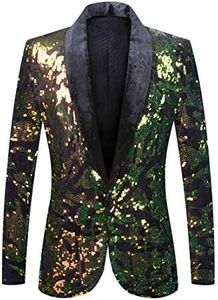 PYJTRL Men Fashion Velvet Sequins Floral Pattern Suit Jacket Blazer (Velvet - Green, XS)