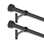 2 Pack Heavy Duty 1 Inch Diameter Single Curtain Rods 72-144” Adjustable Window Curtain Rod with Aluminum Alloy Cylindrical Cap Finials, Wall Mount and Ceiling Mount, Matte Black