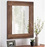 HLFMVWE Wood Mirror Rectangular Framed Rustic Vintage Mirrors Decor Farmhouse Bedroom Bathroom Mirror for Dressing Table Entrance Large 40x50cm Brown