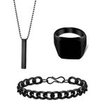 BELLINA Black Tone Elegant Finger Ring, Cuboid Bar Pendant And Classy Bracelet For Boys And Men (Pack Of 3)