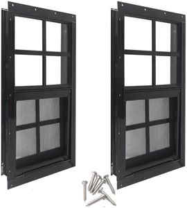 Yuzzy 12" x 18" Shed Windows with Tempered Glass and Fiberglass Screen, 2 Pack Small Sliding Windows for Shed, Chicken Coop, Playhouse, Household, Garage, Barns (Black)