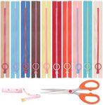 Swpeet 12Pcs 10 Inch Mixed 10 Colors Nylon Resin Zippers with Lifting Ring Pull, Scissors, Soft Tape Measure Assortment Kit, Coil Plastic Zippers Sewing Zippers for Tailor DIY Sewing Bags Garment